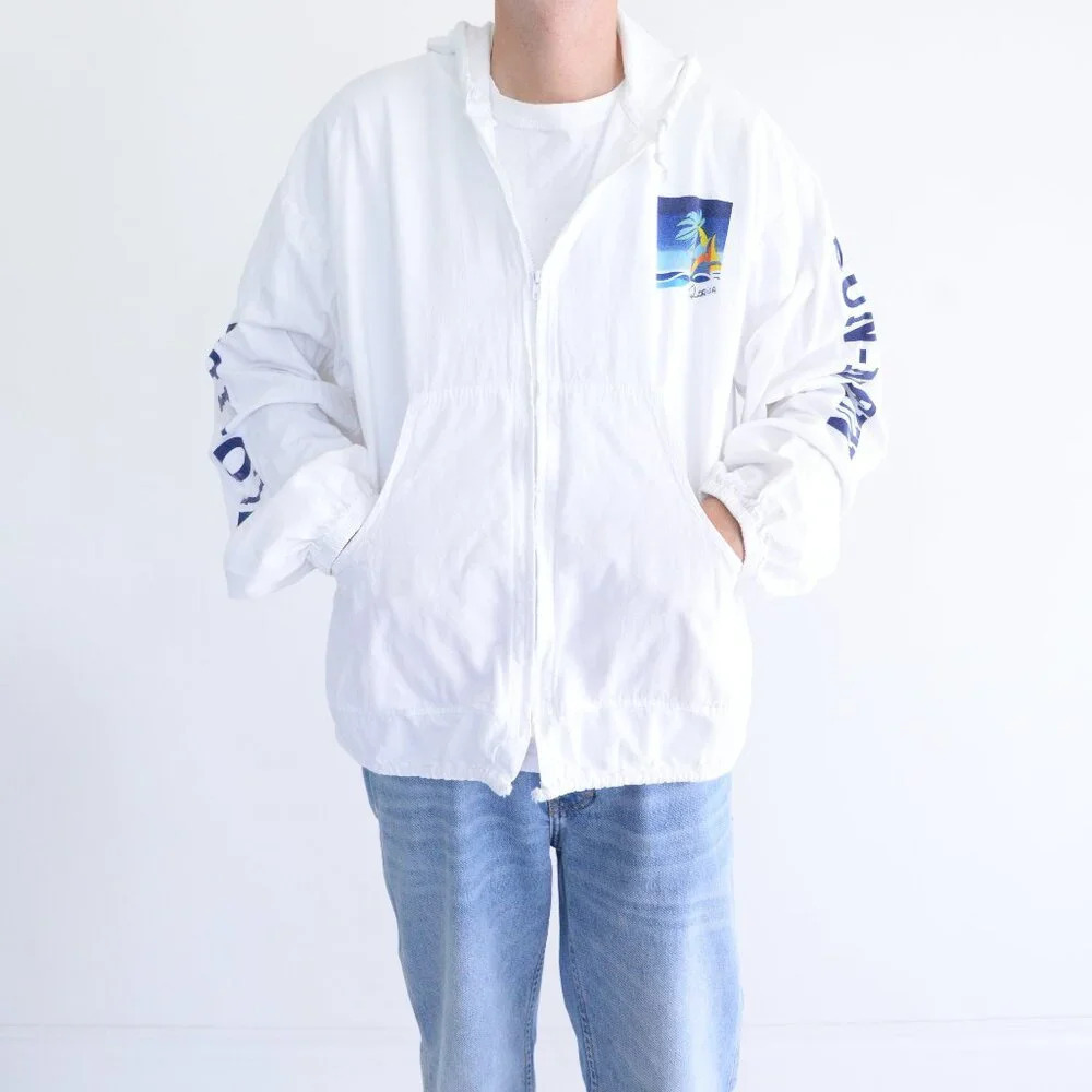 90'S Florida By Cononseed Casual Wears White Nautical Sailor Hooded Zip Jacket L